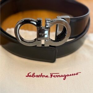 Salvatore Ferragamo Black and Silver Gancini Belt
